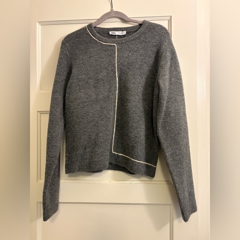 Gray Sweater with White Trim